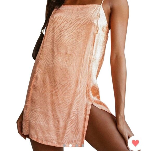 Motel Zebra Print Spaghetti Strap Side Slit Slip Dress Cantaloupe Orange Women S - Picture 2 of 11